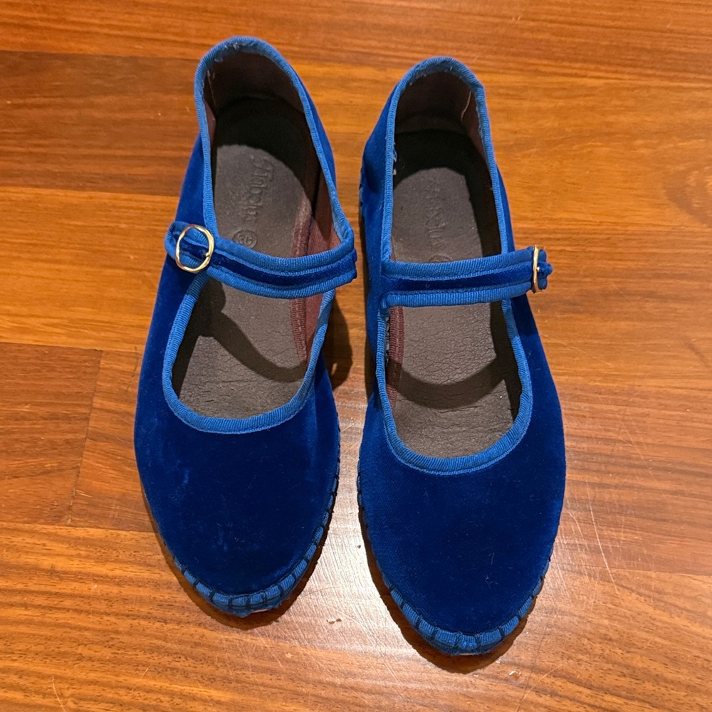 Elegant Royal Blue velvet women Mary Jane